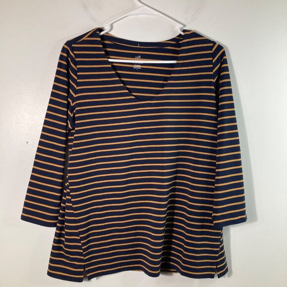 Womens J Jill Forward Seam Tee Shirt Scoop Neck Black Gold S‎ - Picture 1 of 8